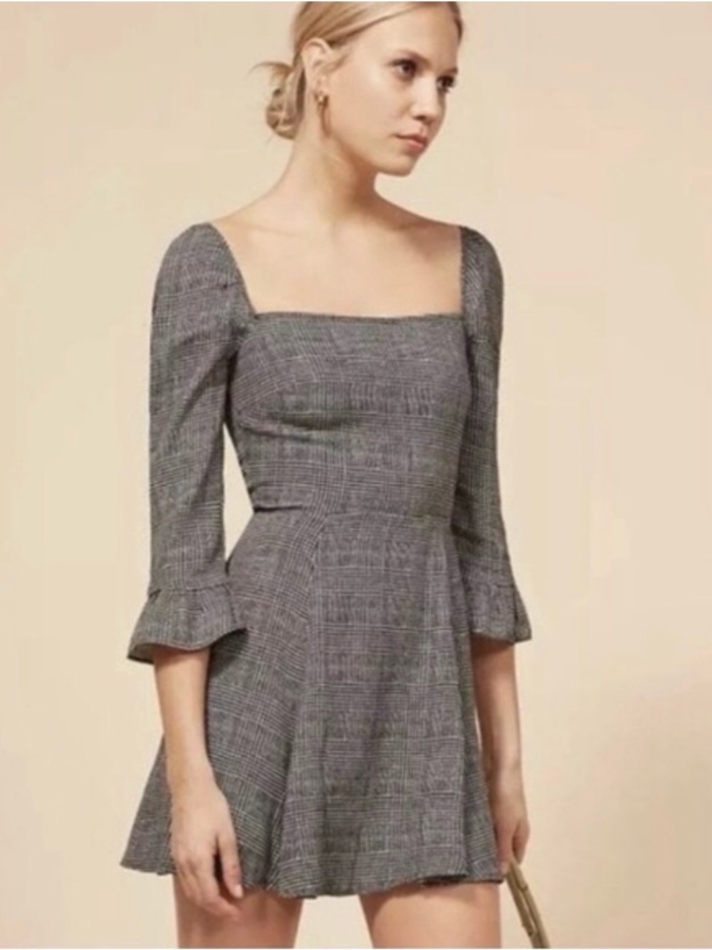 Reformation Glen Plaid Puff Sleeve Mini Dress Size 2 Black & White